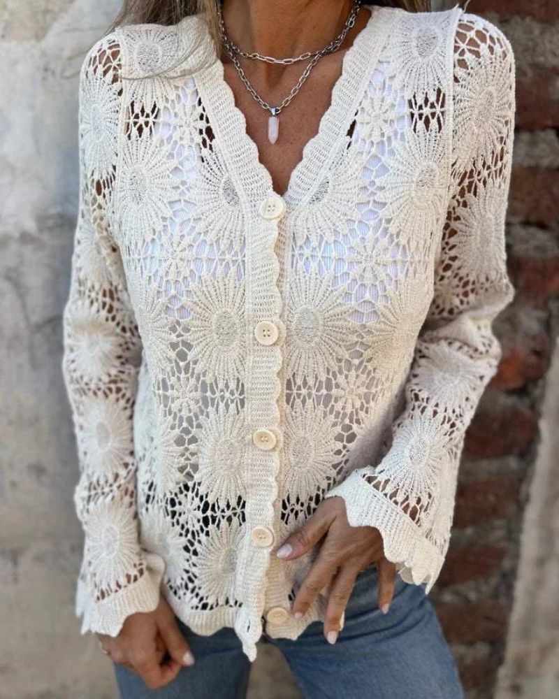 NALIE - Cardigan med heklede blondeknapper