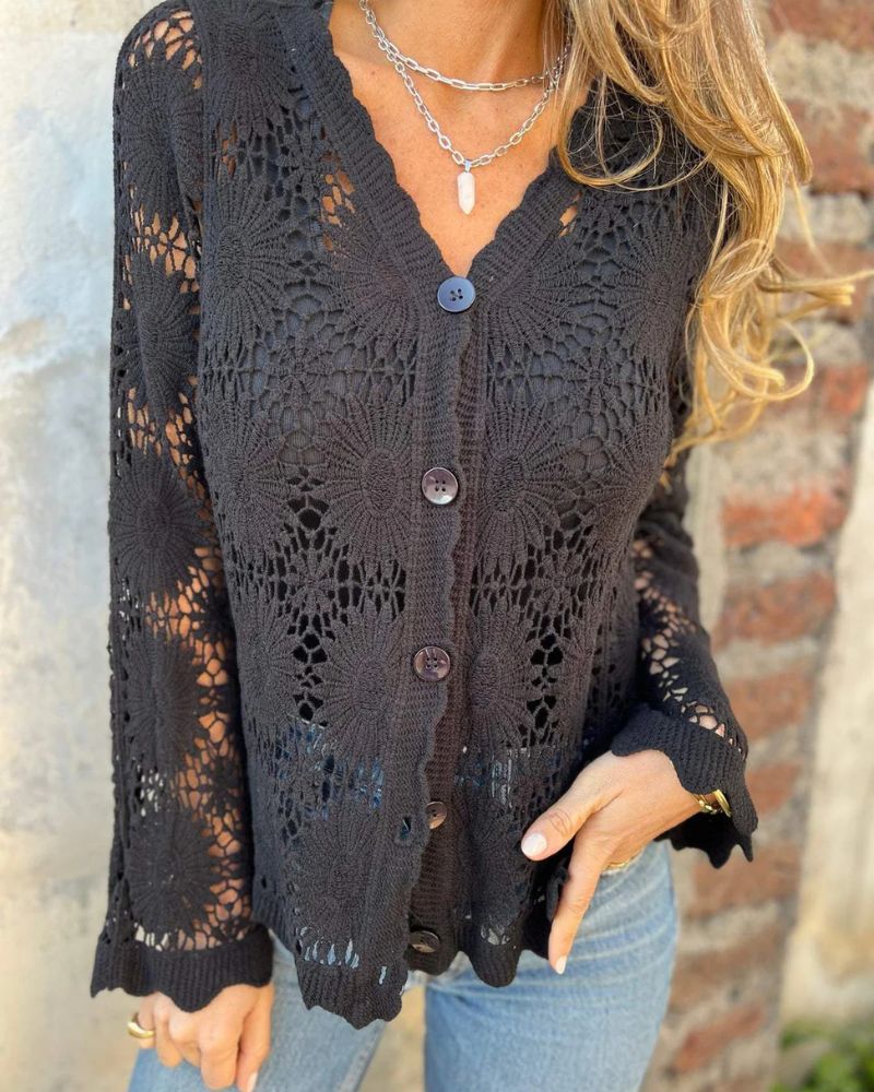 NALIE - Cardigan med heklede blondeknapper