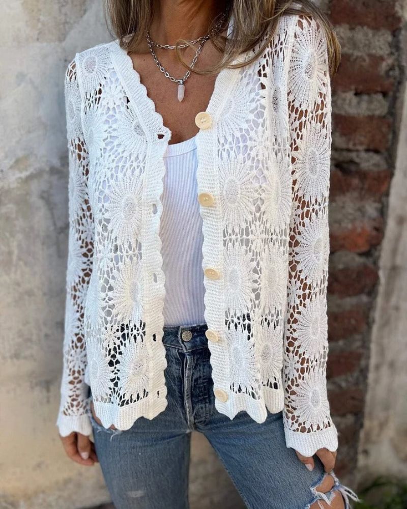 NALIE - Cardigan med heklede blondeknapper