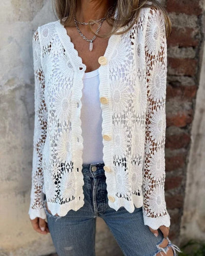 NALIE - Cardigan med heklede blondeknapper