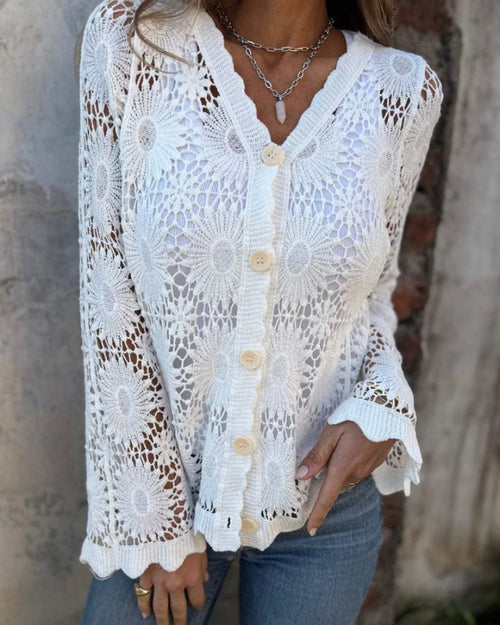 NALIE - Cardigan med heklede blondeknapper