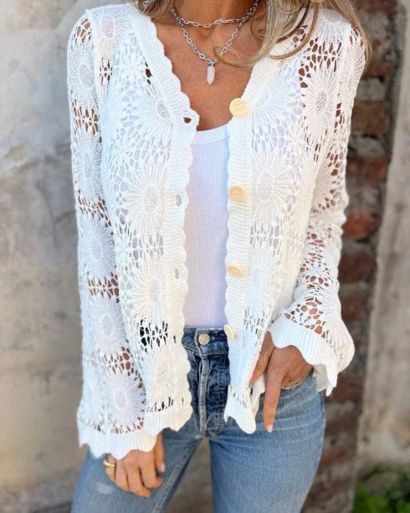 NALIE - Cardigan med heklede blondeknapper