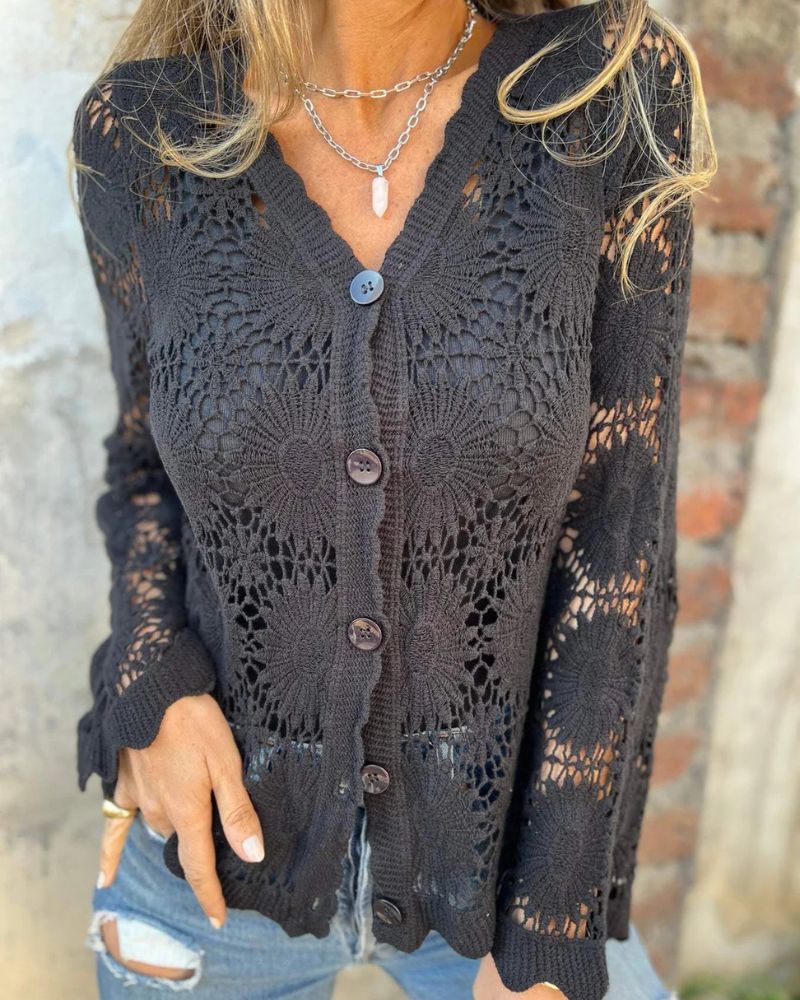 NALIE - Cardigan med heklede blondeknapper