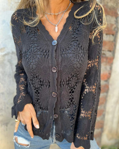 NALIE - Cardigan med heklede blondeknapper