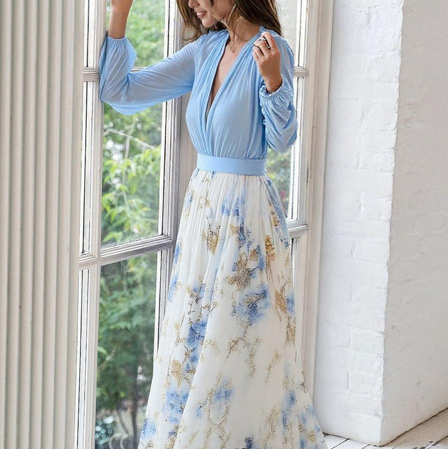 Dolores - Lang kjole med blomstermotiv