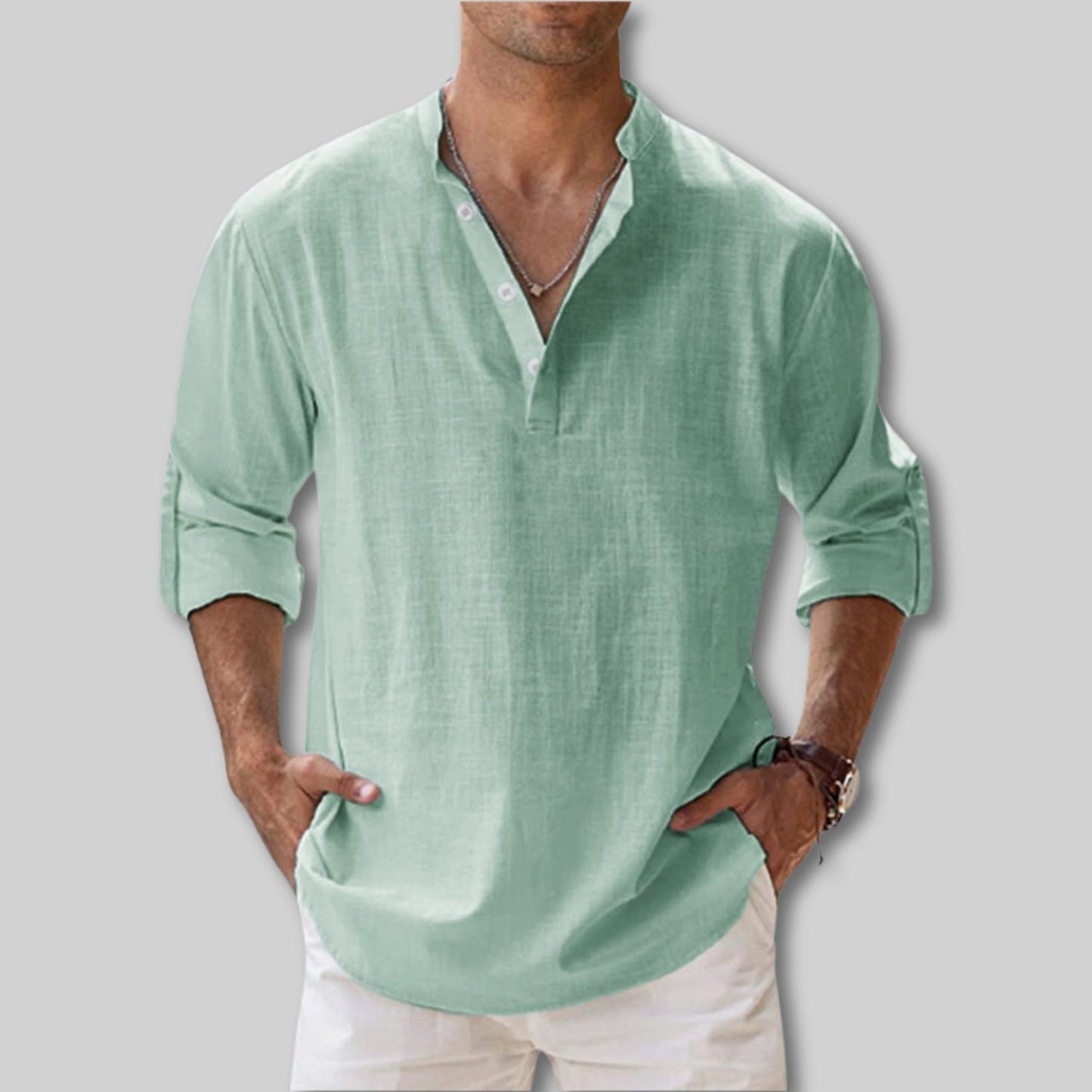 Kevin™ | Premium lin-skjorte med Henley-krage