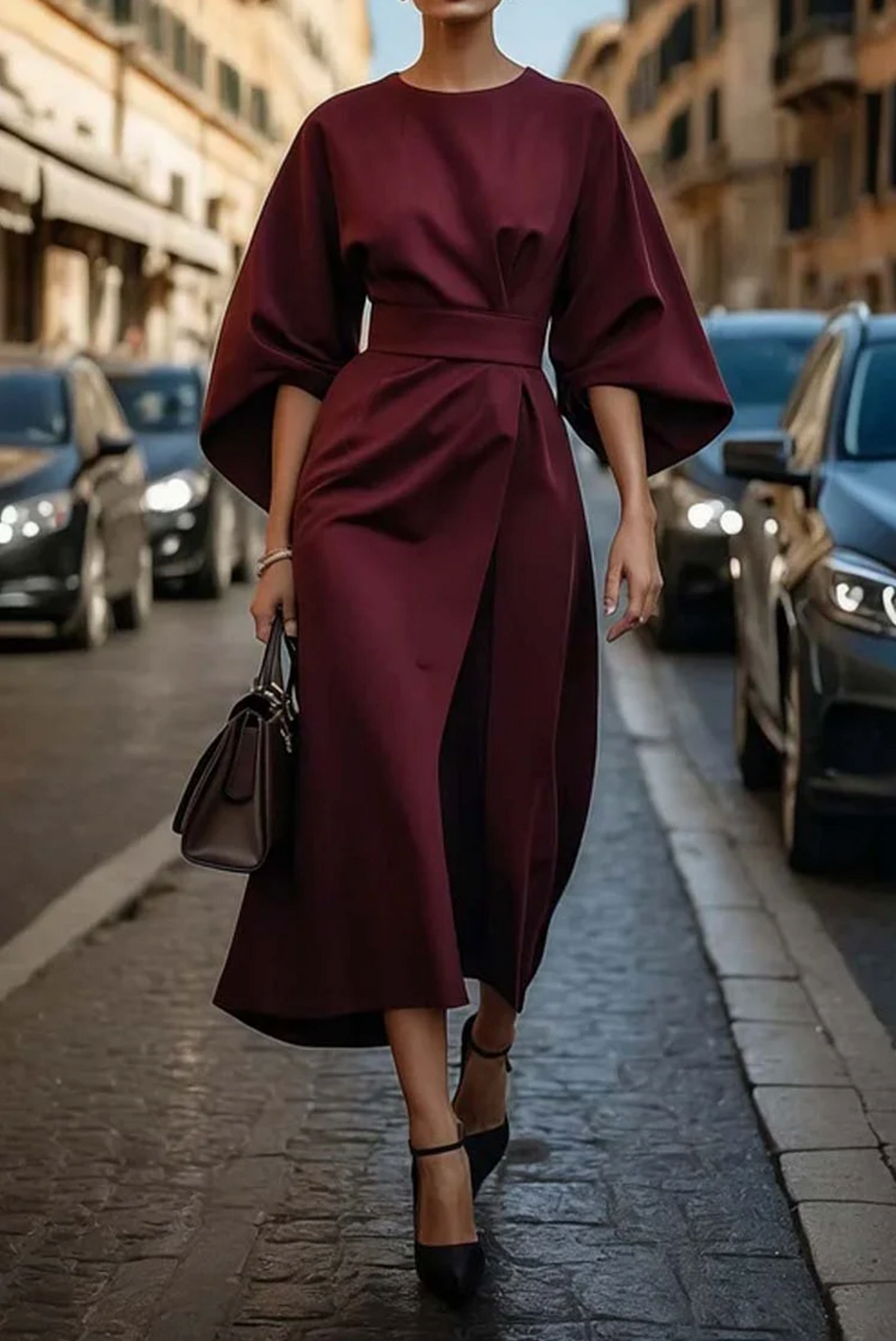 Sonia | Elegant kjole med lanterneermer og belte