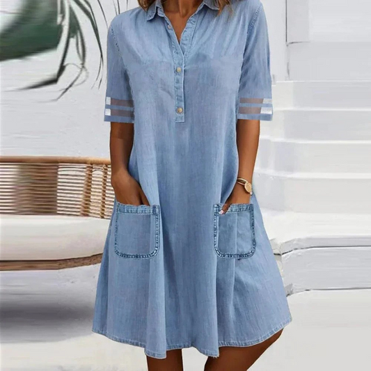 GABRIELLA | Minikjole i denim med komfortable lommer og uformell hverdagsstil